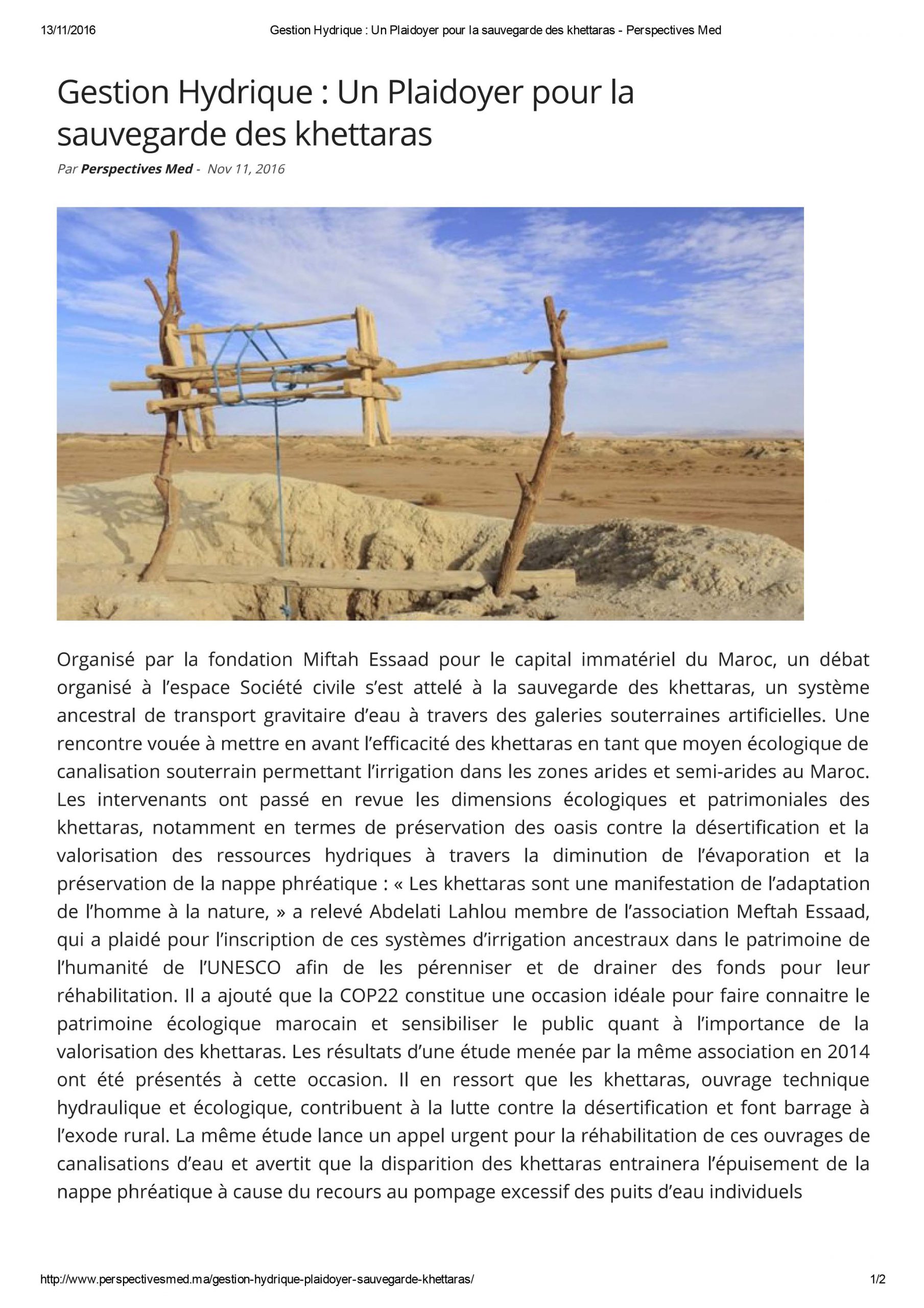 [:fr]Gestion Hydrique : Un Plaidoyer pour la...garde des khettaras -[:]