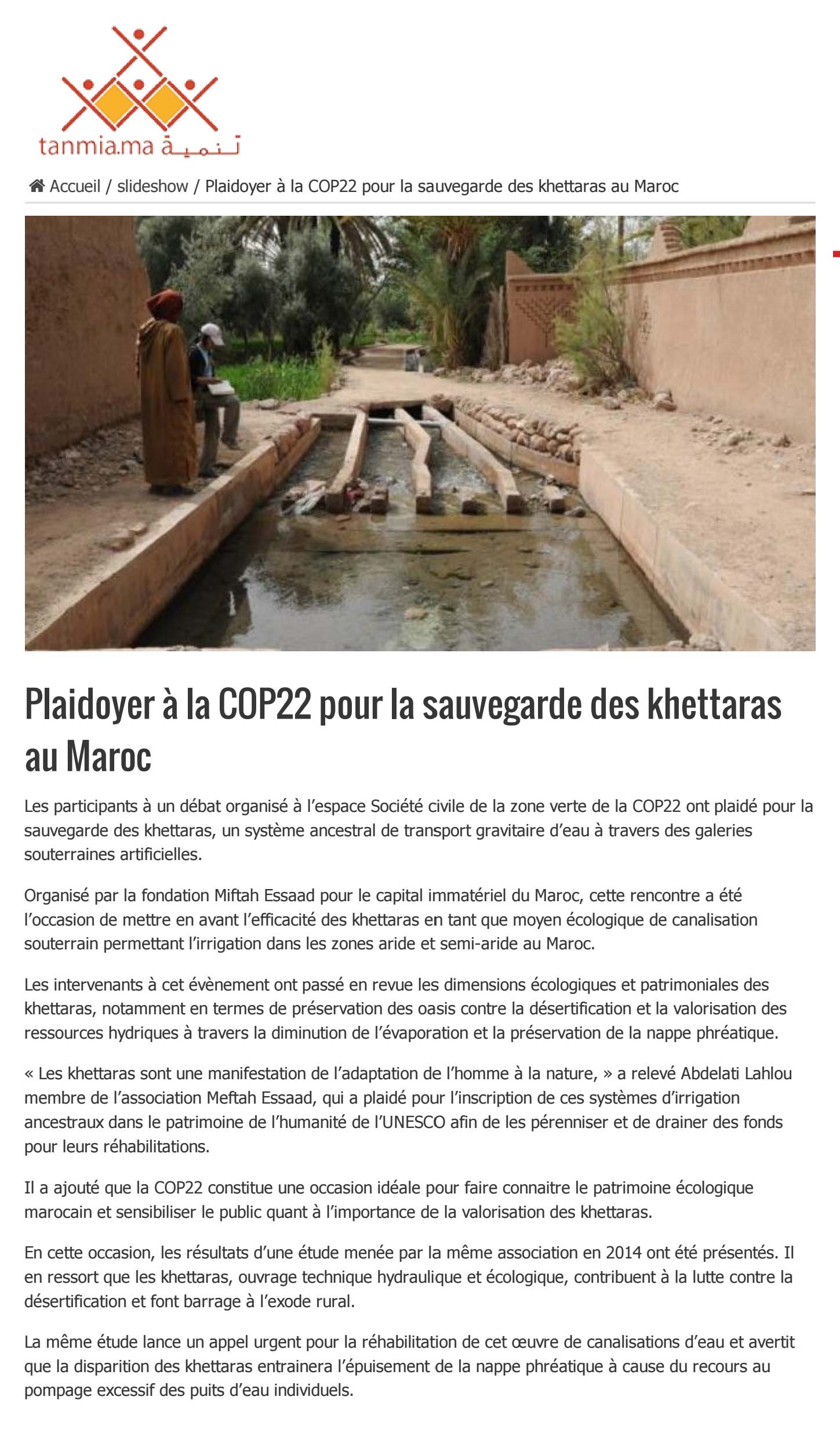 [:fr](Plaidoyer 340 la COP22 pour la sauvegarde des khettaras au Mar[:]